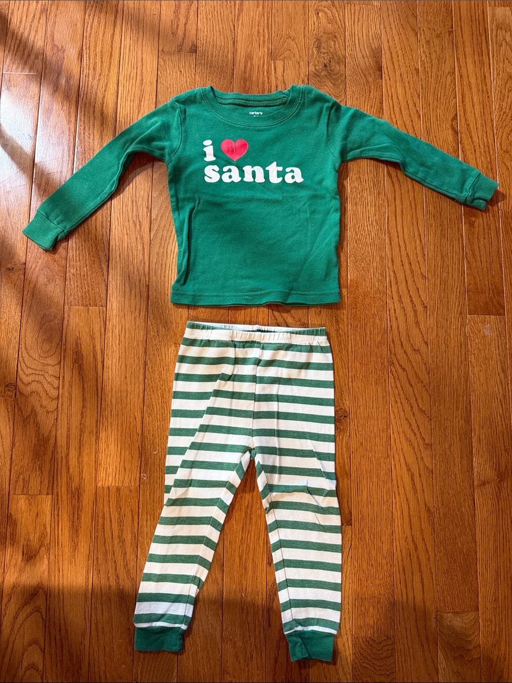 Carter's Green "I ♥ Santa" Pajama Set with Green and White Striped Pants